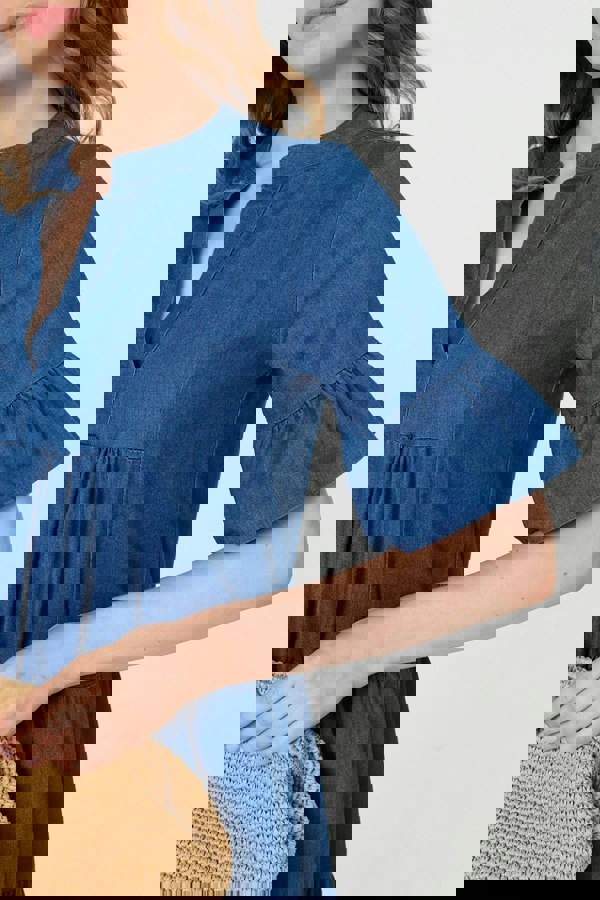 Blue | Flared 1/2 Sleeve Tiered Midi Dress