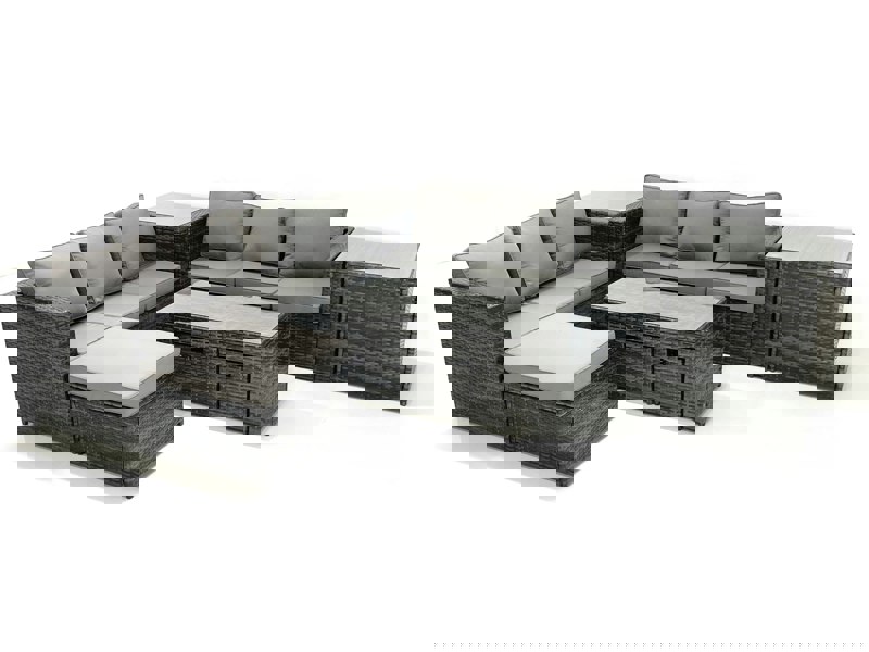 Fimous Garden Outdoor Rattan Furniture Set with Sofa Coffee table 3 Footstools 2 Side Tables Dark Grey Mixed