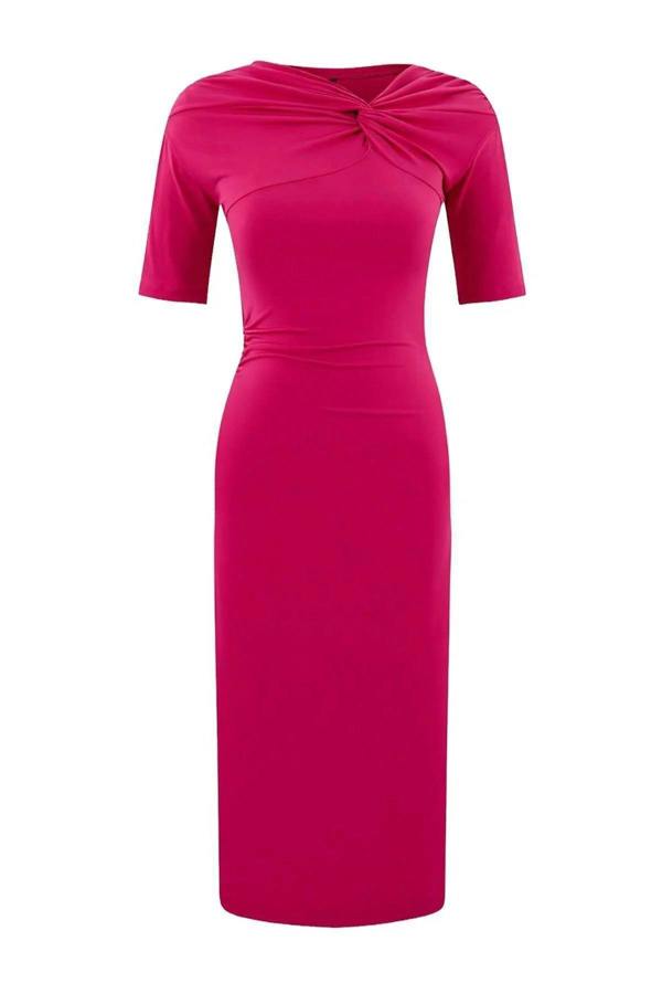 WOVCOR A-Line Asymmetrical Neckline Short-Sleeved Maxi Stretch Knit Dress