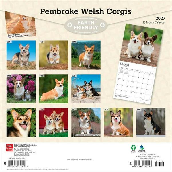 Pembroke Welsh Corgis Calendar 2027, Wall Calendars, Month To View, Dogs, Gift