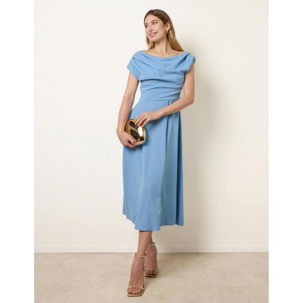 Blue Vanilla Scuba Crepe Off-Shoulder Skater Dress
