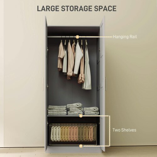 Wyld Haus Coralani Wooden Grey 2 Door Wardrobe With Hanging Rail Internal and Shelf