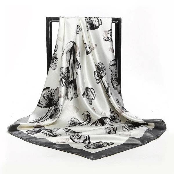 Anyyou Scarf for Women Army Blue Printed Polyester Silk Big Square Silk 90*90cm Satin For Spring Summer Autumn Winter