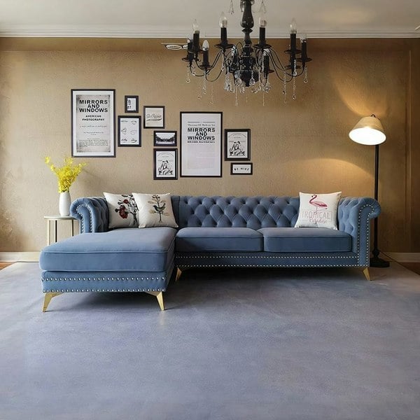 Glamour Three Seater Corner Sofa, Velvet-Weilai Concept-Weilai Concept