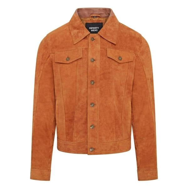 Infinity Leather Mens Trucker Goat Suede Western Leather Jeans Jacket - Yangon