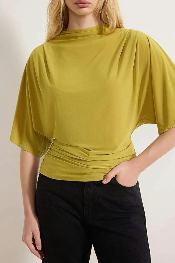 WOVCOR Boat Neck Batwing Sleeve Stretchy Knit Blouse