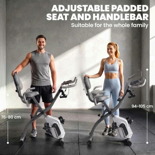 4-In-1 Folding Exercise Bike with Resistance Bands, Bluetooth App, 8-Level Magnetic Resistance, LCD Display, Grey