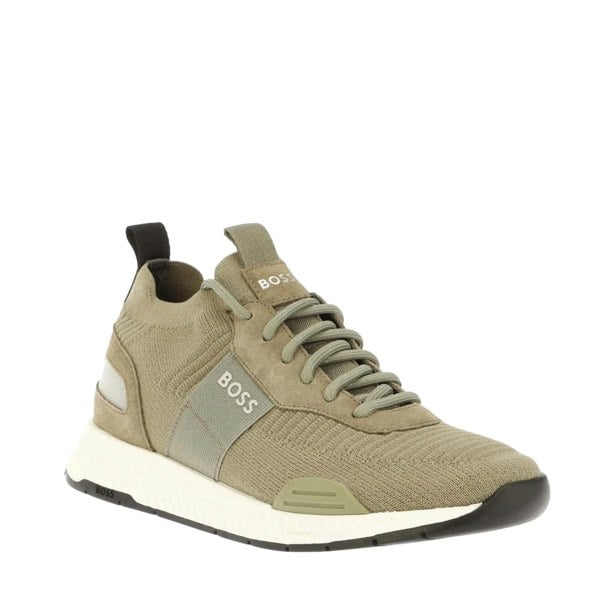 Boss Mens Titanium Suede Panel Running Trainers - Olive Green