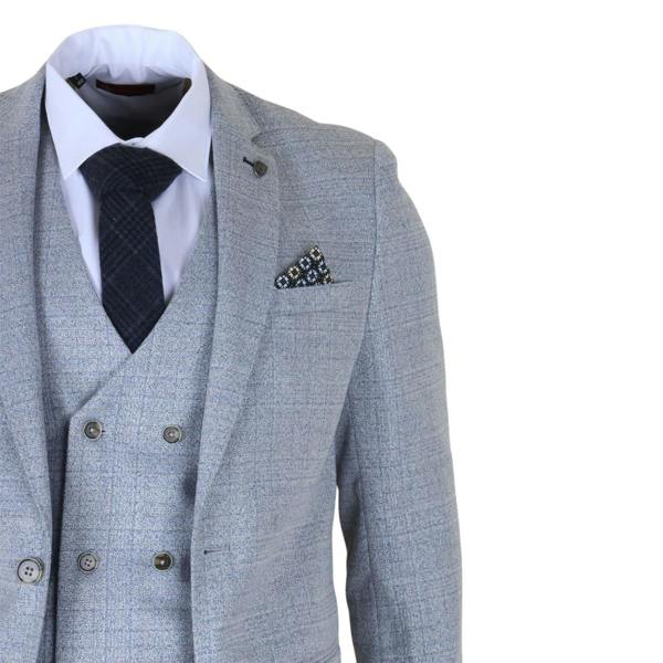 Infinity Leather Men's Light Blue Plaid Check 3 Piece Slim Fit Formal Wedding Suit