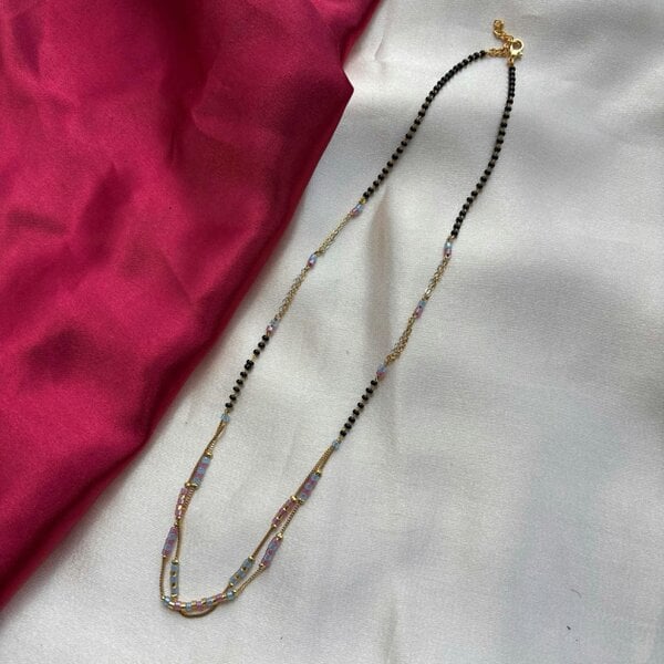 The Colourful Aura Two Layer Gold Pink Grey Seed Bead Indian Traditional Mangalsutra Necklace