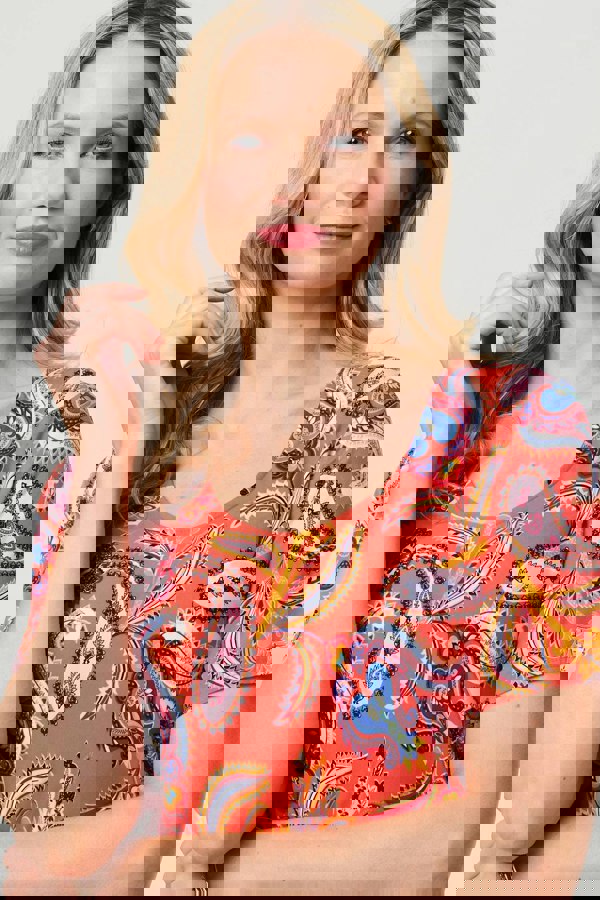 Orange | Paisley Relaxed Short Sleeve Midi Dress
