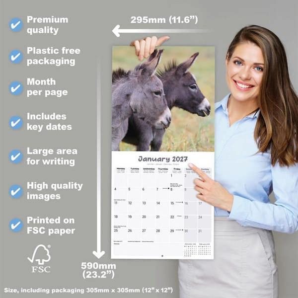 Donkeys Calendar 2027, Wall Calendars, Month To View, Animals, Gift