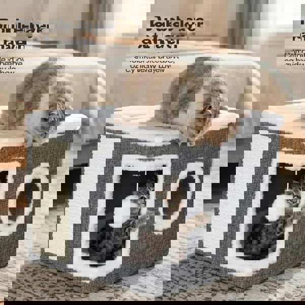 Skylos Cat House Indoor Cat Cave with Scratch Pad Fluffy Ball Cat Bed Pet House