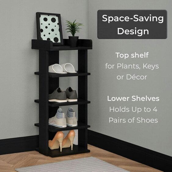 Neo Black Multi-Layer Wooden Shoe Rack Durable Storage Organiser Boots Sneakers Heels Space Saving Entryway Shelf