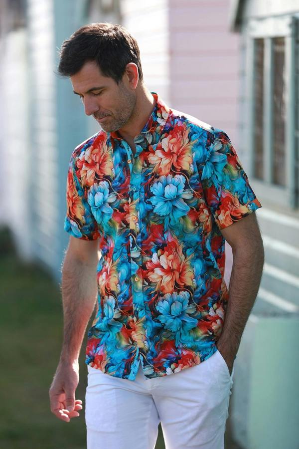 LIQUID FLORAL PRINT SHORT SLEEVE SHIRT – Premium Men's Patterned Shirt by Claudio Lugli | Bold Design, Tailored Fit, Best Printed Shirts