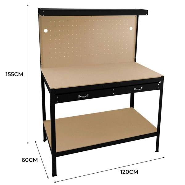 Monster Racking Workbench with Pegboard, Drawer & Light – Black