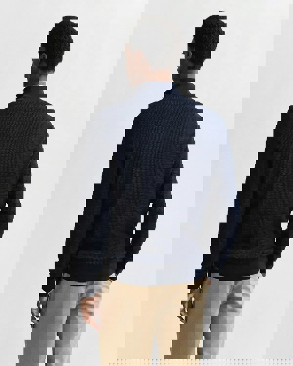 GANT Mens Mini Cable Half Zip Jumper - 433 Evening Blue - CHO - Designer Mens Half Zip Jumpers