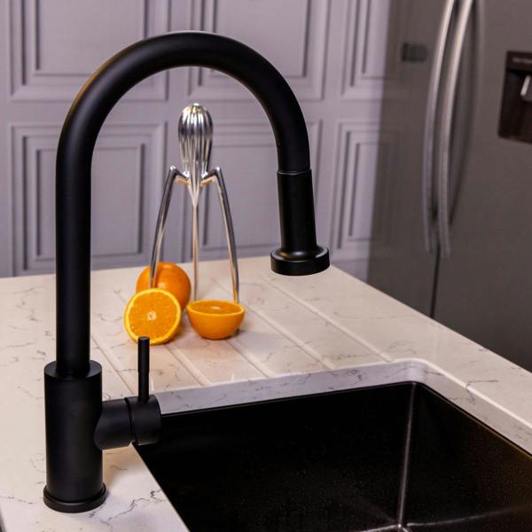 Flode Runda | Kitchen Sink Mixer with Pull out Spray | Matt Black | Round Head