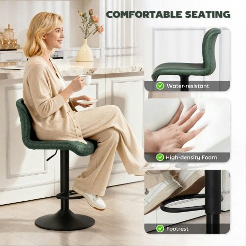 Wyld Haus Kekero Set Of 2 Green Faux Leather Counter Bar Chairs With Back And Footrest