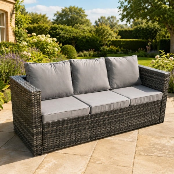 Fimous 3 Seater Rattan Lounge Sofa Patio Outdoor Garden Furniture With Thick Cushion