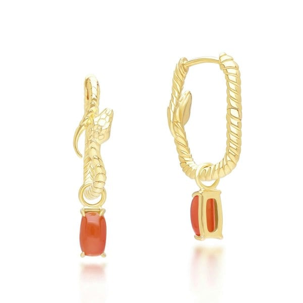 253E435602925 ECFEW™ Carnelian Snake Dangle Hoop Earrings in Gold Plated Sterling Silver