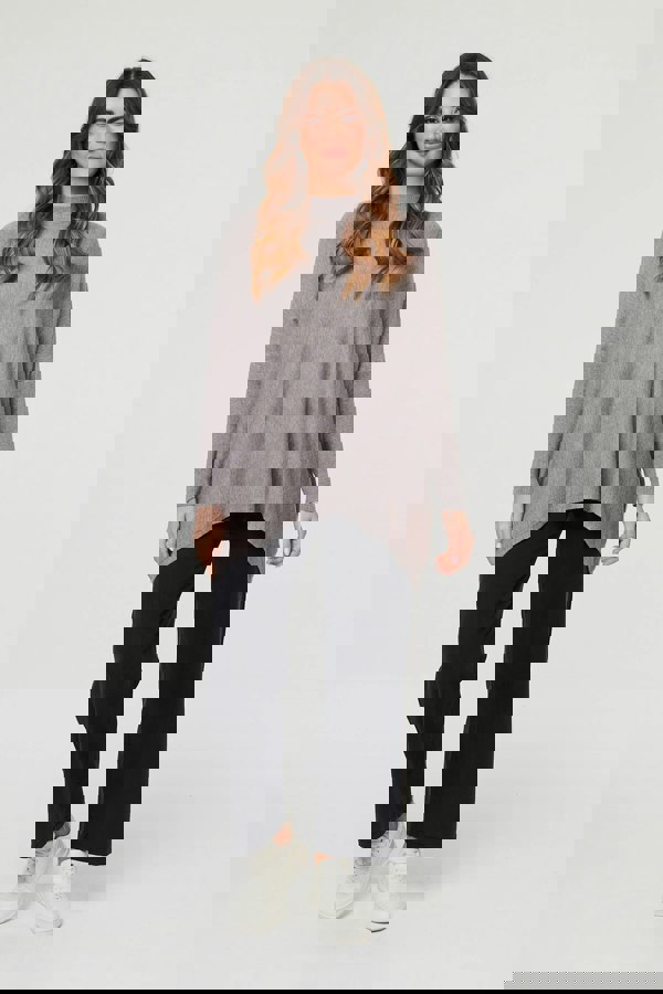 Grey | High Neck Batwing Sleeve Relaxed Jumper
