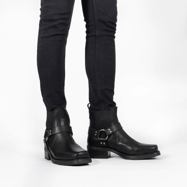 Woodland HARLEY Mens Leather Ankle Biker Cowboy Boots Black