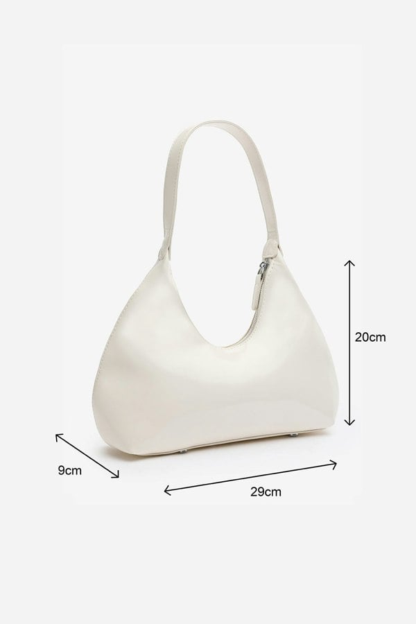 Where's That From Ecru Sleek Minimalist Hobo bag in Cream Patent Faux Leather