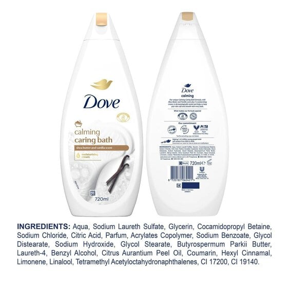 Dove Caring Bath Calming Bath Soak 720 ml With Shea Butter & Vanilla,12 Pack