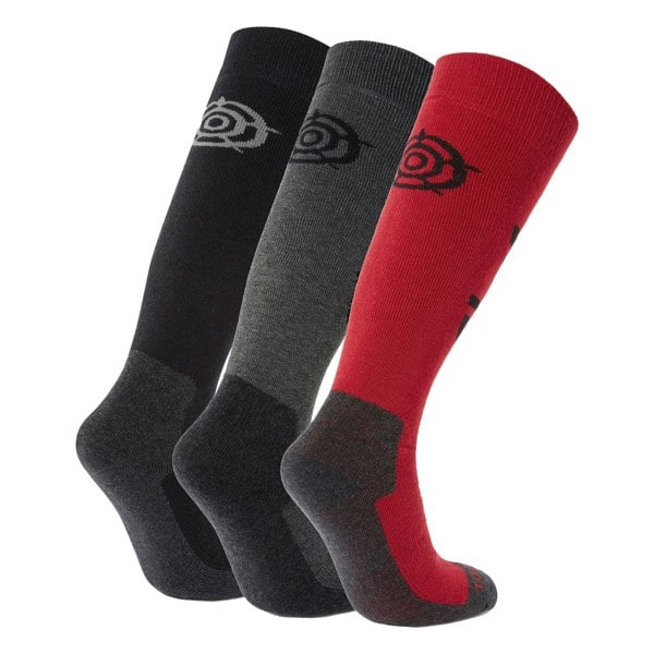 TOG24 Mens Bergenz Ski Socks (Pack of 3) - Black/Chilli Red/Dark Grey