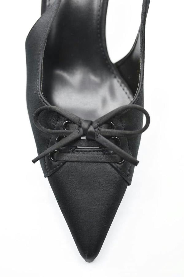Lilly Sling Back Bow Knot Detail Pointed High Heels - Black