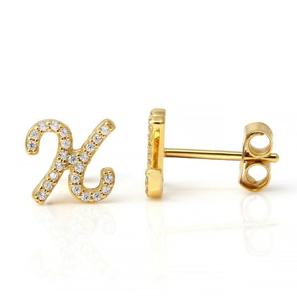 Say It With Luxe CZ Initial Earrings - Yellow Gold Plated