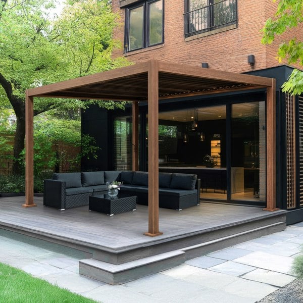 Jardi Wood Effect Aluminium Pergola 4m x 3m