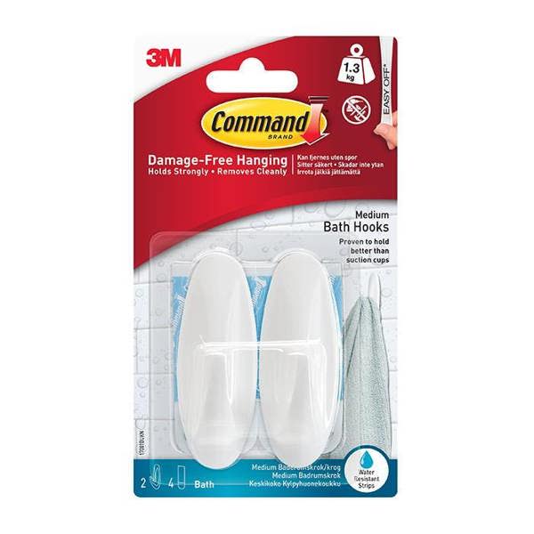 Command 17081B Bath Designer Hooks Medium 1.3kg 2pk - One Colour - 