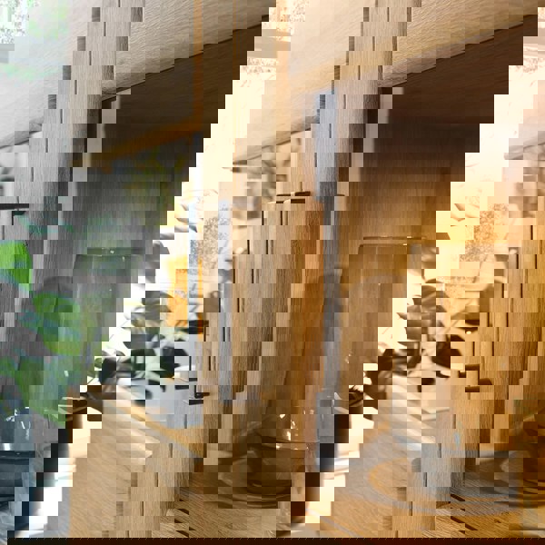 Furniture To Go Cortina Tall wide 2 door glazed display cabinet in Grandson Oak