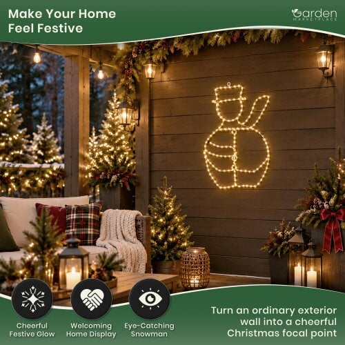 98cm LED Rope Light Snowman Christmas Decoration, Indoor & Outdoor Wall Hanging