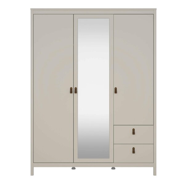 Wyld Haus Wildberry Cashmere Wooden Mirror Wardrobe with 3 Doors 2 Drawers Leather Handles