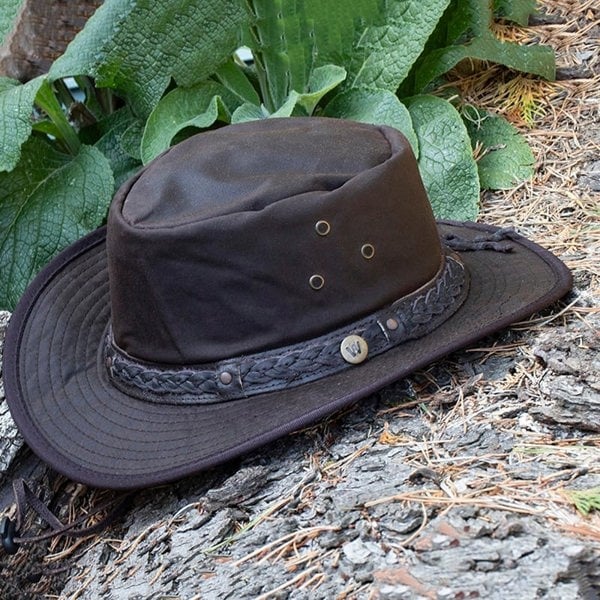 The wilderness brown waxed cotton unisex hat by Wombat