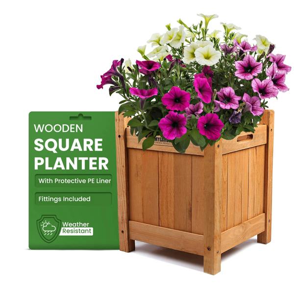 My Garden Outdoor Living My Garden Wooden Planter Square with PE Liner - 30 x 30 x 38 cm Weather Resistant Wooden Planter Box for Outdoor Use