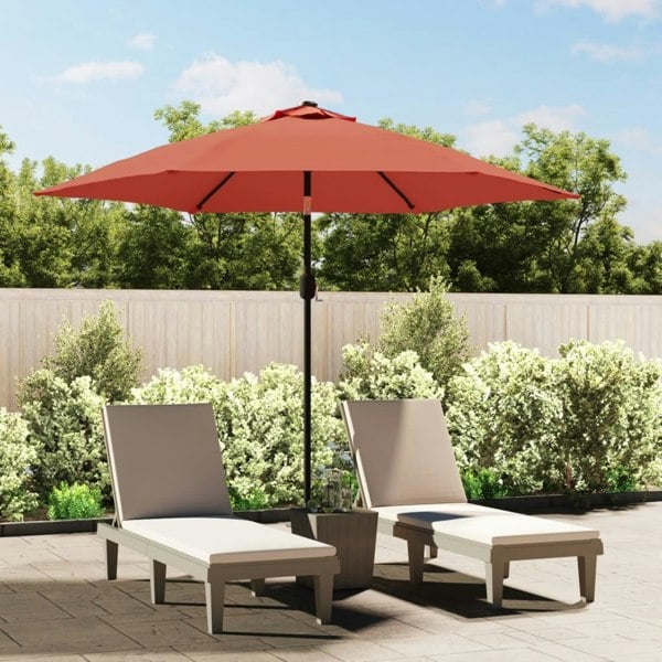 Berkfield Outdoor Parasol with LED Lights and Steel Pole 300 cm Terracotta