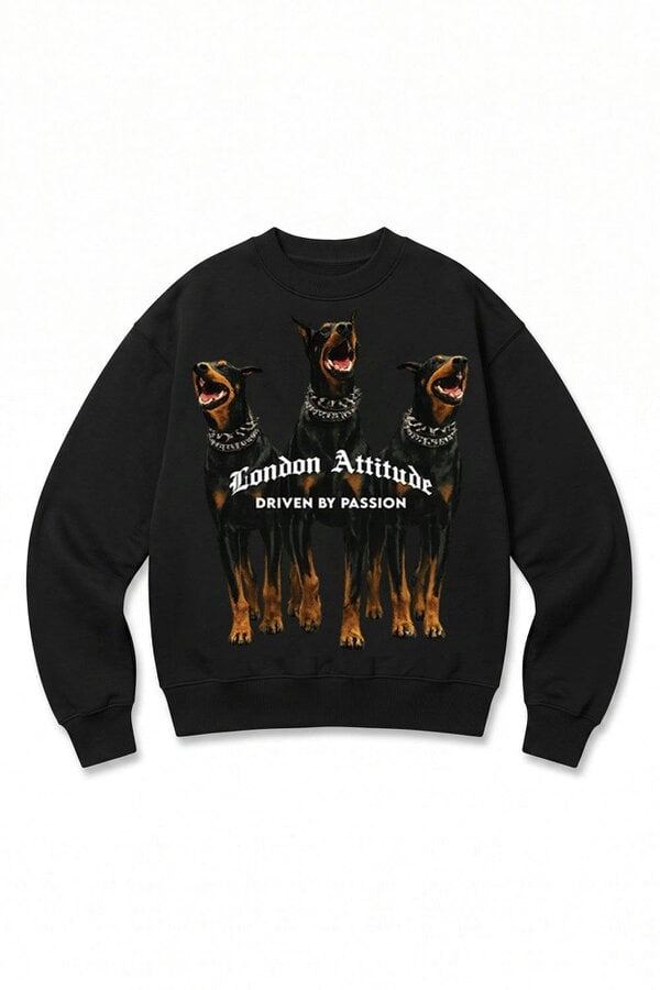 London Attitude Doberman Graphic Relaxed Oversized Fit Sweatshirt
