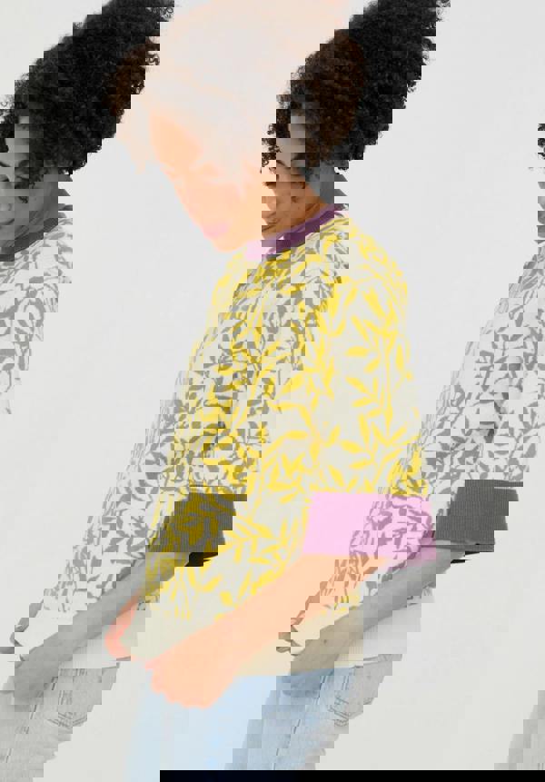 Daffodil Slouchy Leaf Print Knitted T-shirt In Multi - image 3