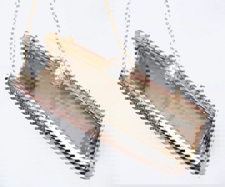 Kitise Half Glossy Half Glitter Evening Clutch With Crystal Clasp