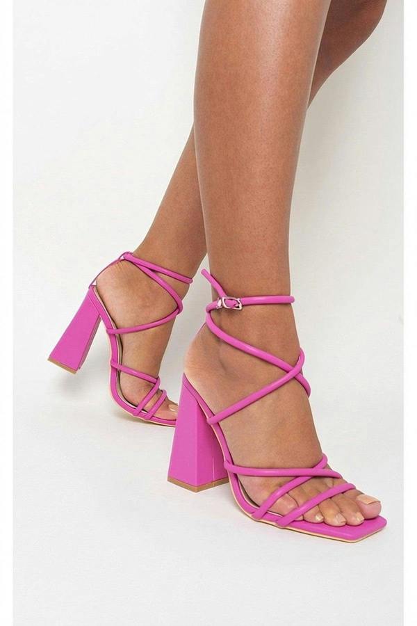 Michaela Strappy Ankle Block Heeled Sandals - Fuschia_wb