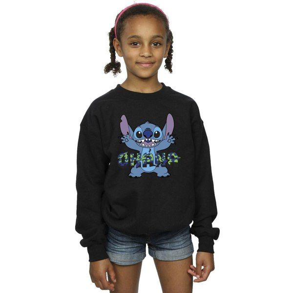 Disney Girls Lilo And Stitch Ohana Blue Glitch Sweatshirt - Black