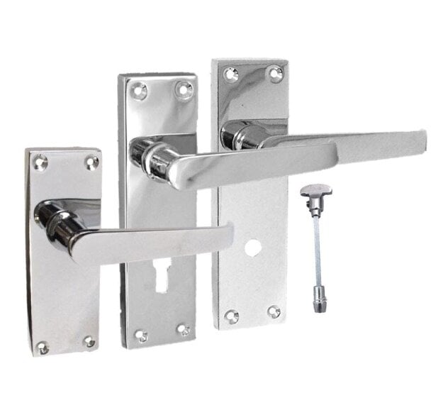 EDH Door Hardware Victorian Straight Chrome Door Handles – Interior Lever Handles on Backplate