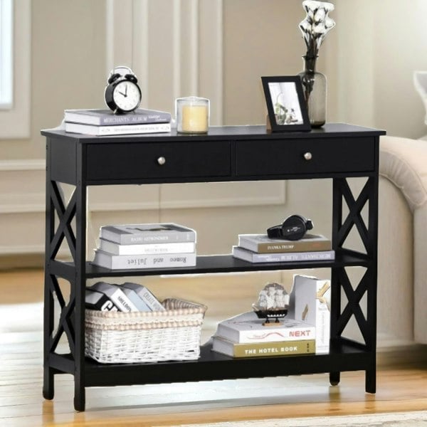 Rafaelo Mobilia 3 Tier Console Table With 2 Drawers Black