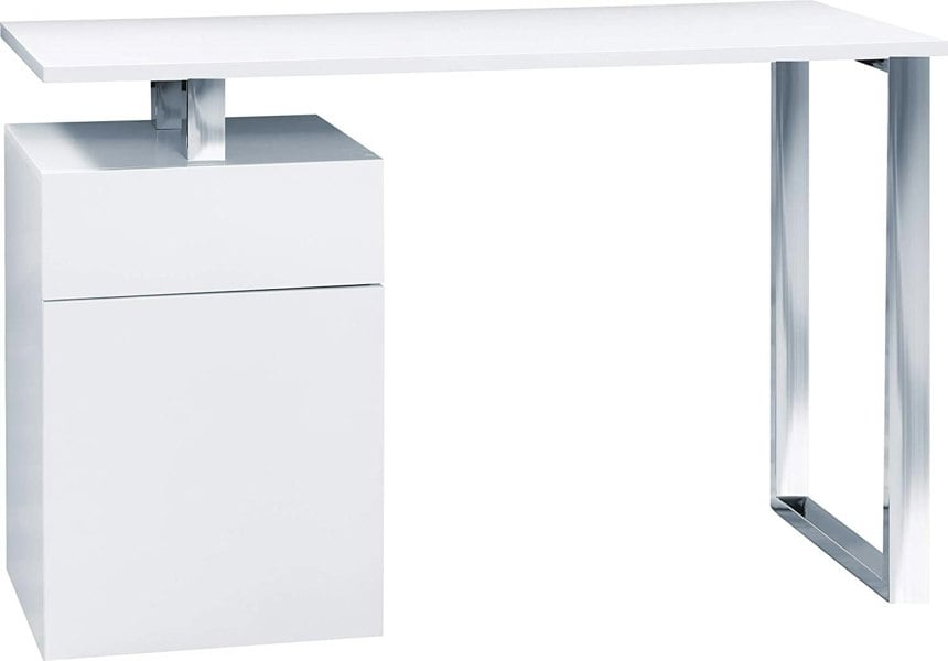 Centurion Supports CALISTA Gloss White with Brushed Steel Legs 3-Drawer Contemporary Home Office Computer Desk