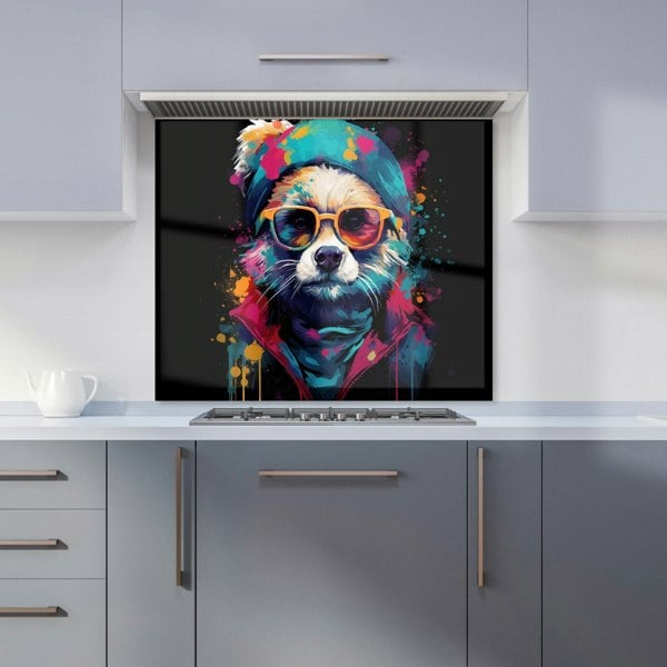 Warren Reed - Designer Multi Coloured Splashart Dog With Glasses Kitchen Splashback