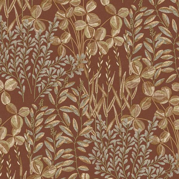 Grandeco Inia Stitched Embroidery Foliage Textured Wallpaper, Terracotta